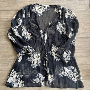 Joie Black and White Floral Blouse - sheer & flowy